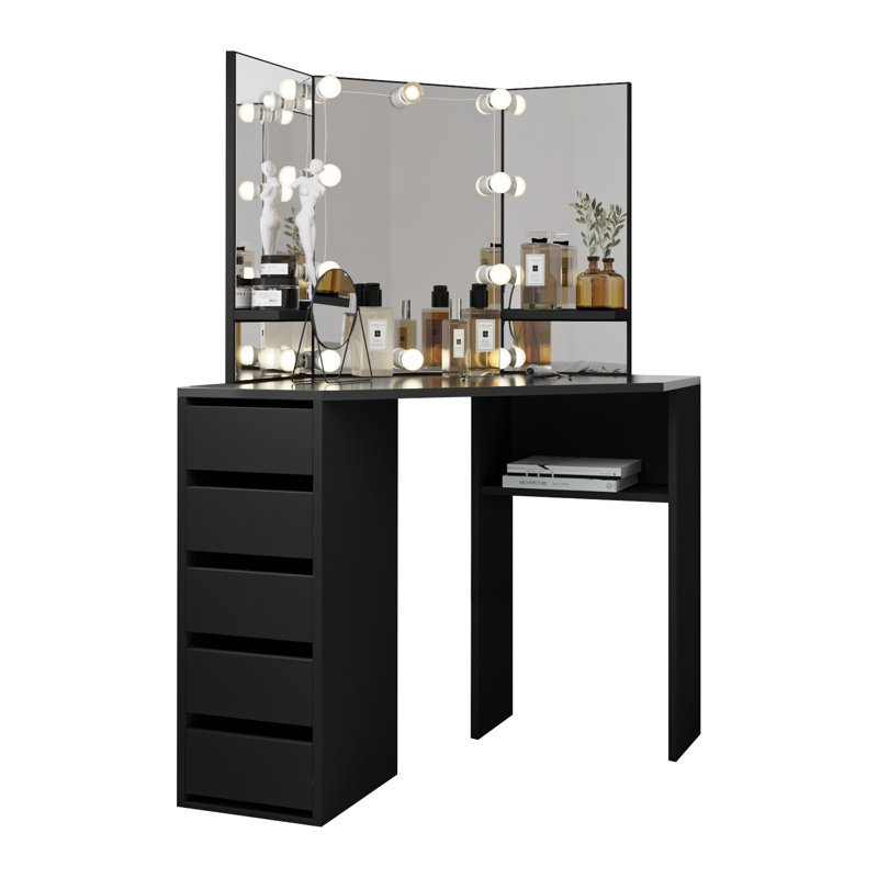 Latitude Run® Jaylianni Beauty Corner Makeup Vanity with Mirror